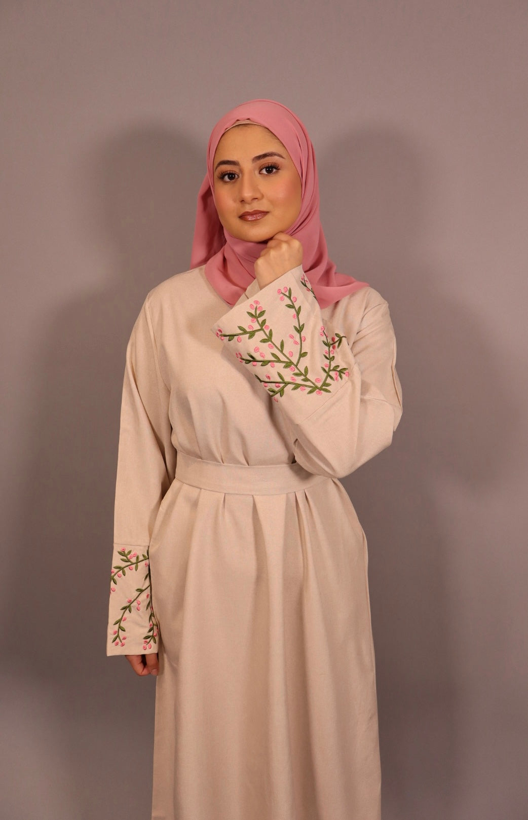 Floral Embroidered Sleeve Abaya