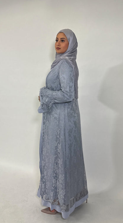 Sparkling Lace Overlay Abaya with Belt