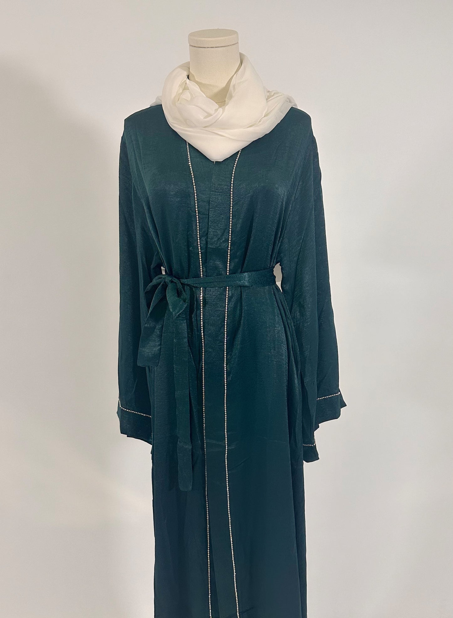 Emerald Green Luxe Satin Diamond Abaya