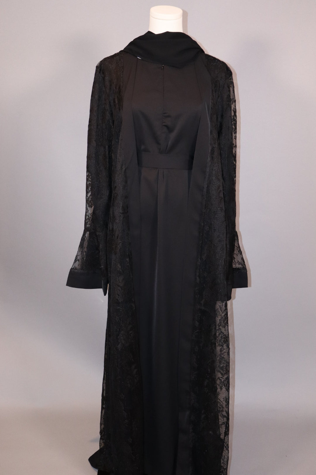 Sparkling Lace Overlay Abaya with Belt