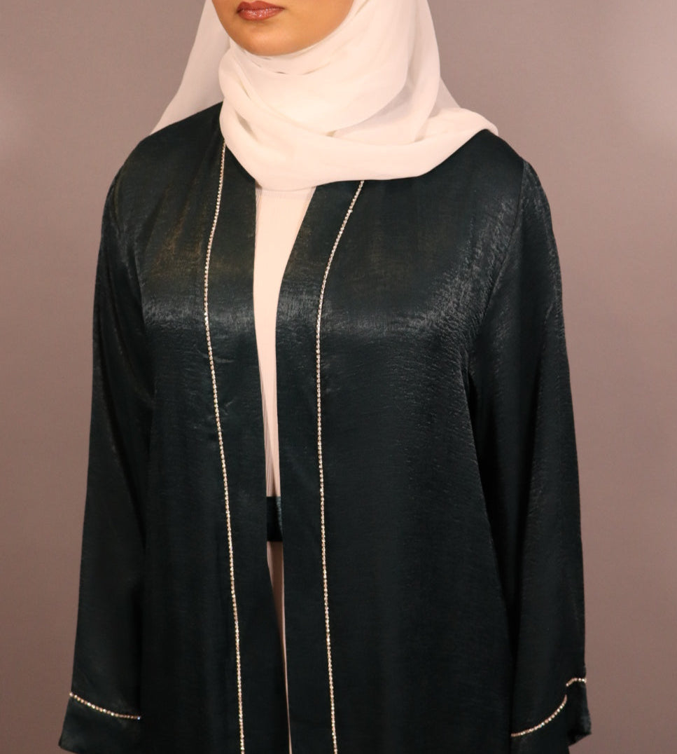 Emerald Green Luxe Satin Diamond Abaya